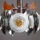 Mazzega chandelier in murano glass, chrome and wood, 1970's