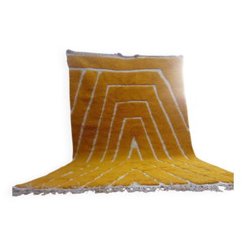Handwoven Moroccan rug with yellow patterns - Beni Ouarain style - wool - approximately 308 x 192 cm