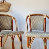 Vintage Gaty bar stools in two-tone rattan and caning.