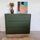Vintage olive green chest of drawers with striped base