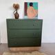 Vintage olive green chest of drawers with striped base