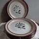 Assiettes plates grès beige fleur bleu/gris de MBFA Pornic modèle Fanchon, set de 6
