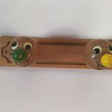 Vintage wooden children's coat rack - smiling heads hooks