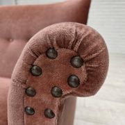 1970s, Danish 2-seater sofa, salmon pink furniture velour, beech wood.
