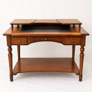 Bureau Directoire en merisier et cuir noir avec étagère