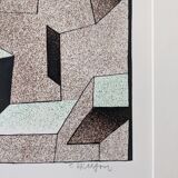 Lithographie suédoise moderne du milieu du siècle signée par Curt Hillfon (1/211) « Formes cinétiques »