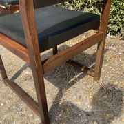 Set of 6 vintage teak chairs with black Skaï.