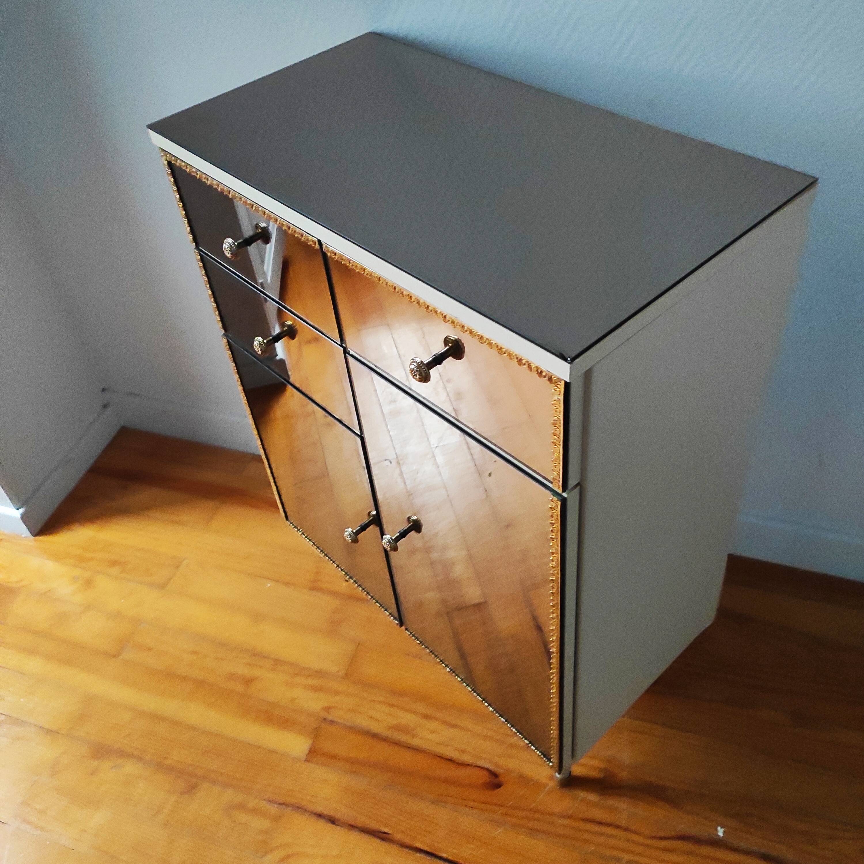 Commode vintage Italienne 1970 en verre miroir