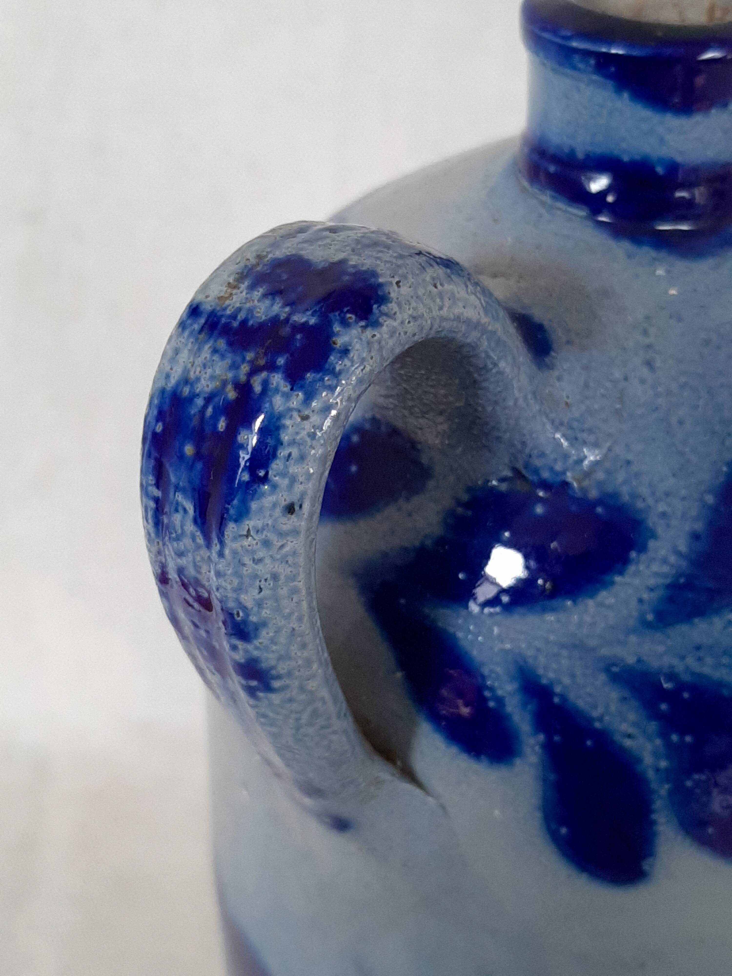 Blue stoneware bottle from Alsace, Schmitter pottery, Betschdorf.