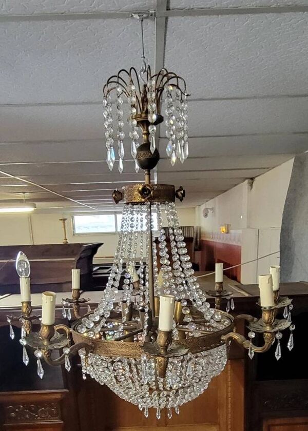 Lustre montgolfière, corbeille style Louis XV vers 1900