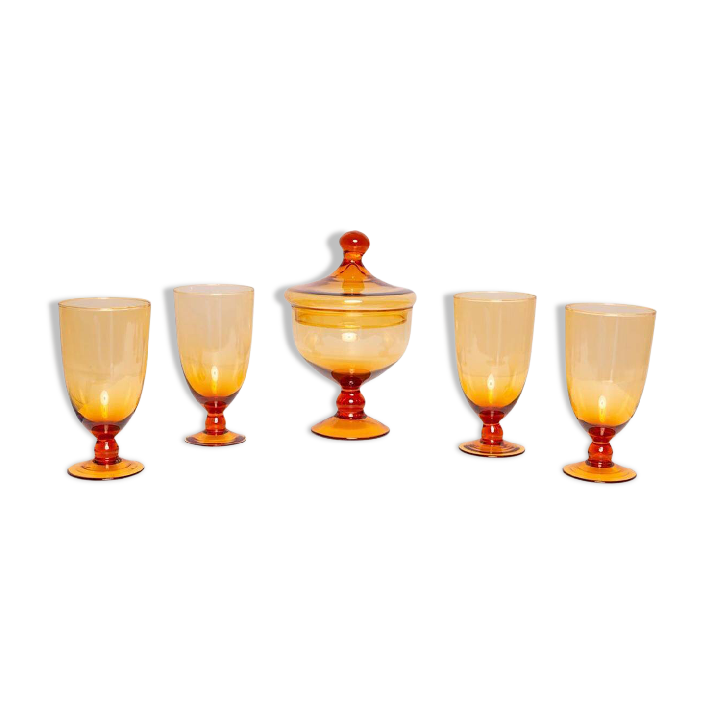 Set of four glasses and a sugar bowl Murano, Europe, 1960s