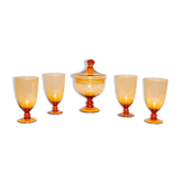 Set of four glasses and a sugar bowl Murano, Europe, 1960s