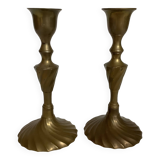 Pair of twisted brass candlesticks