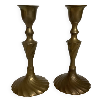 Pair of twisted brass candlesticks