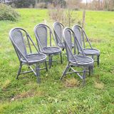 5 anciennes chaises en rotin & cannage gris