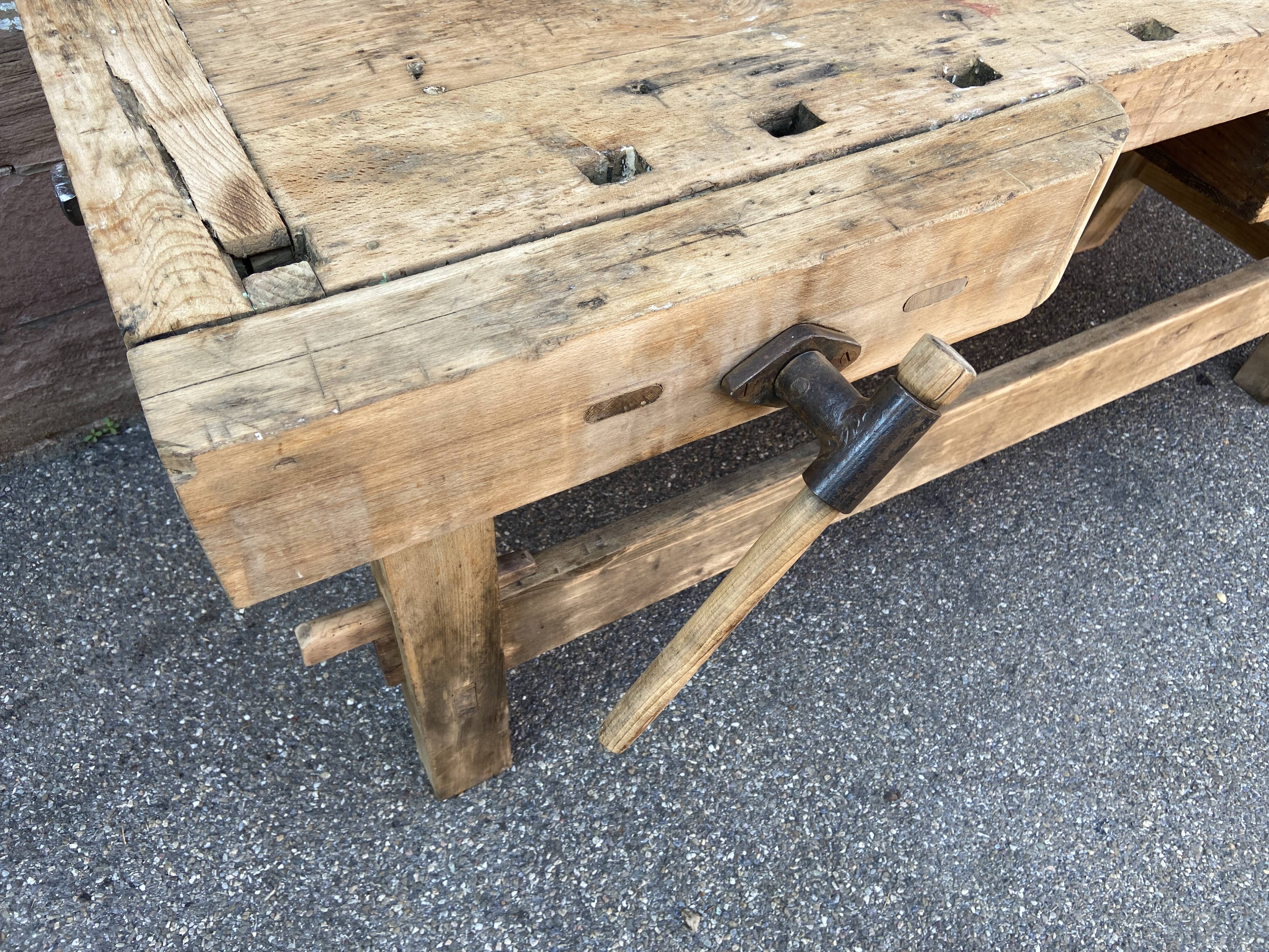 Industrial table Carpenter's workbench in natural raw wood vintage bohemian