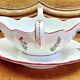 Old sauceboat earthenware Lunéville model lantern pink tulip
