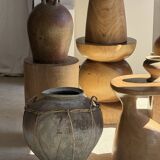 Stool, side table, end table in solid suar wood, spheres H50 D39.