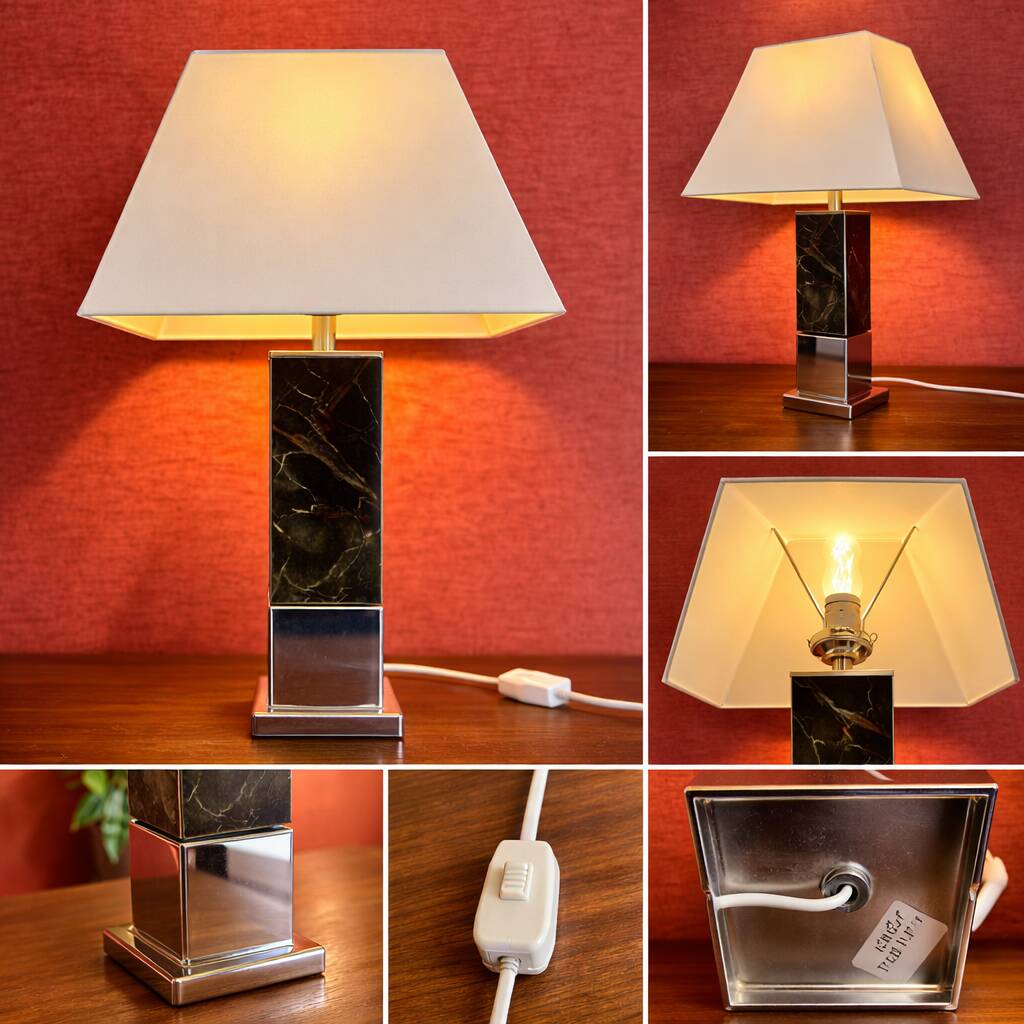 Vintage table lamp – marble and chrome metal base