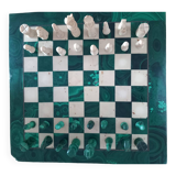 Malachite and white marble chessboard