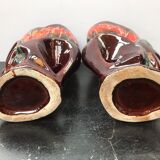 Pair of old Vallauris multi-colored ceramic vase + 2 vintage handles