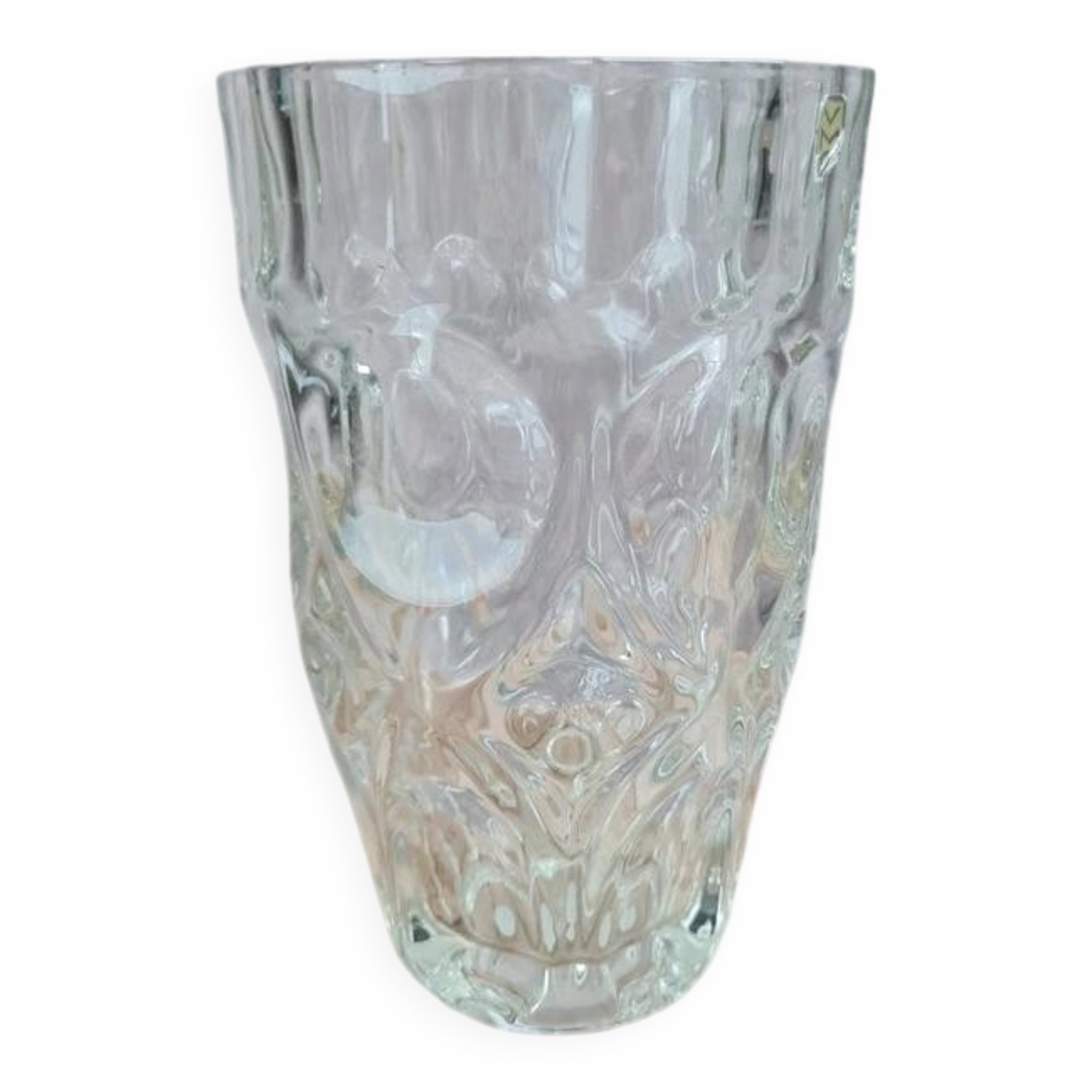 Thick vintage glass vase from the 70s – geometric design