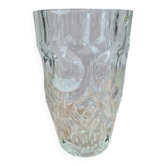 Thick vintage glass vase from the 70s – geometric design