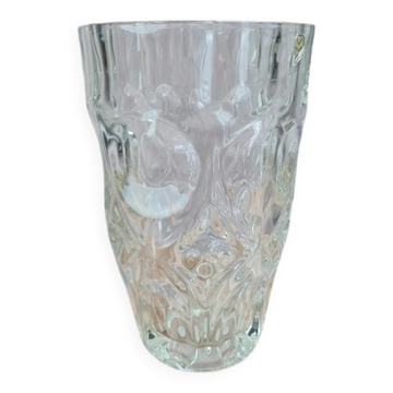 Thick vintage glass vase from the 70s – geometric design
