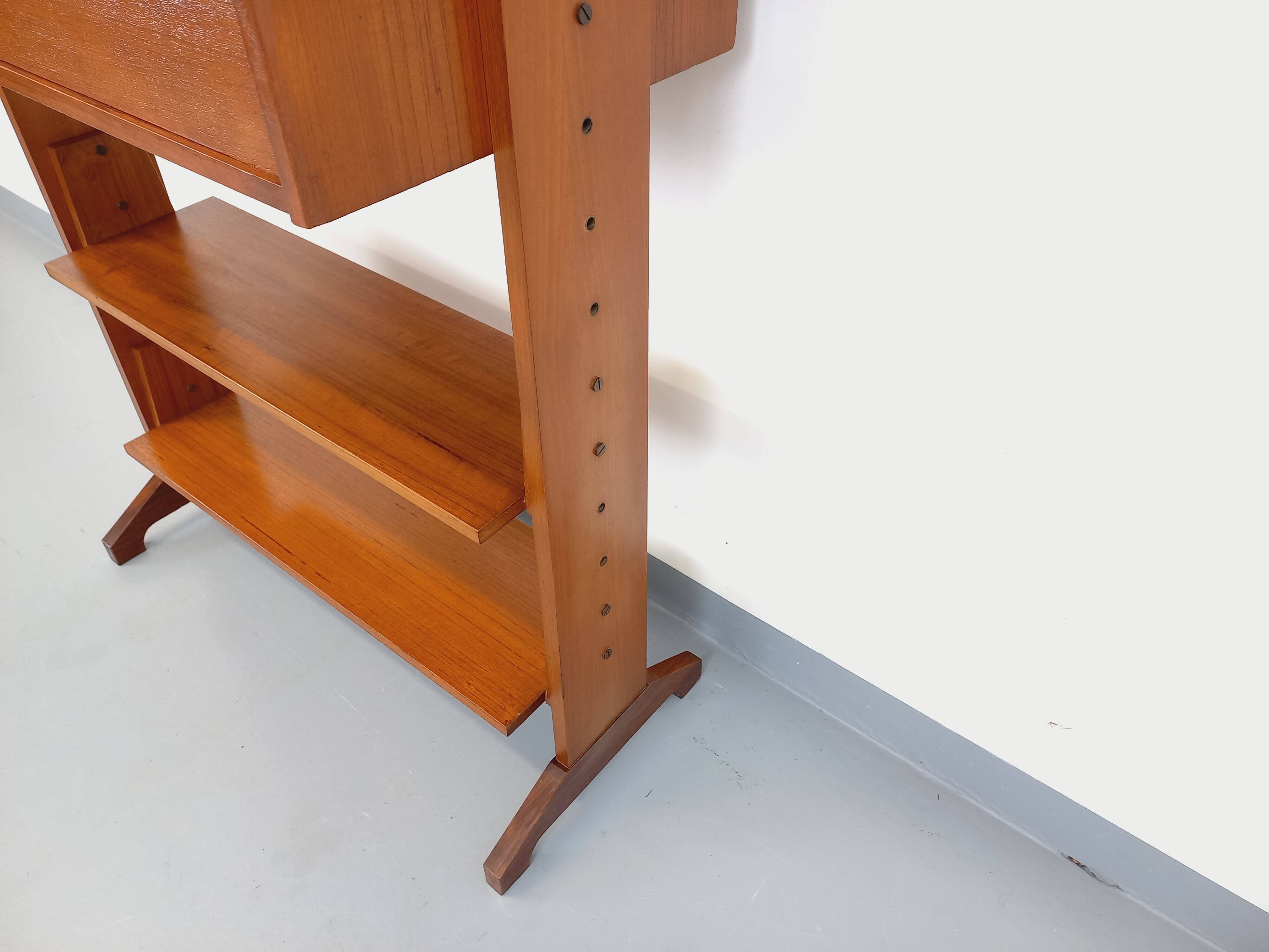 Vintage modular secretary shelf bookcase in teak from the 60s