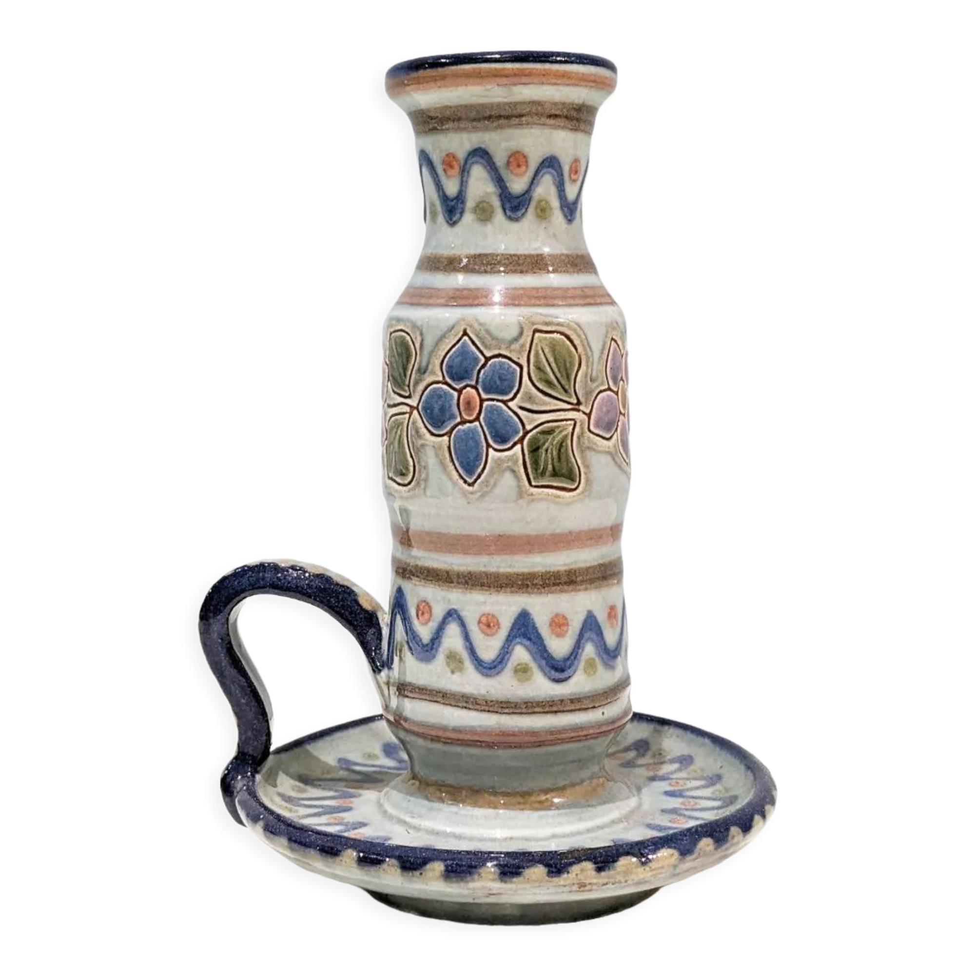 Candle holder with handle and vintage '80 cup in glazed ceramic. Signed Vilá Clara. In perfect condition.