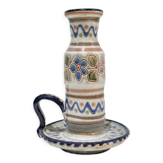 Candle holder with handle and vintage '80 cup in glazed ceramic. Signed Vilá Clara. In perfect condition.