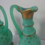 Pair ewers in green opaline oil-bitter wine