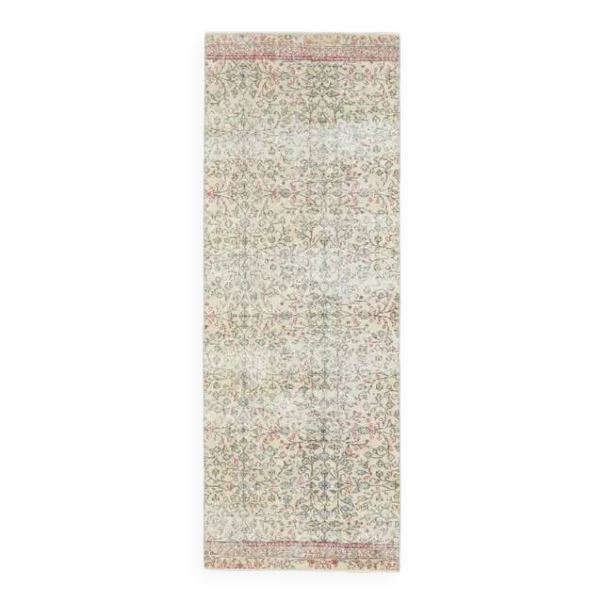 1970s Vintage Turkish Hand-Knotted Wool Cotton Beige Runner Rug 80x216