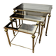 Series of 3 empire style nesting tables in brass and glass