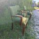 Set of 3 Art Deco bridge chairs in olive green velvet.