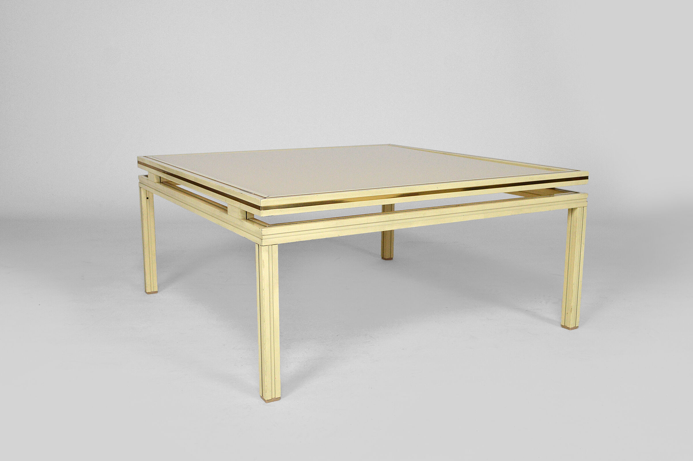 Coffee table, aluminium and brass, 1970s, by Pierre Vandel