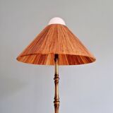 Brass floor lamp with rattan shade, 1950s-60s.