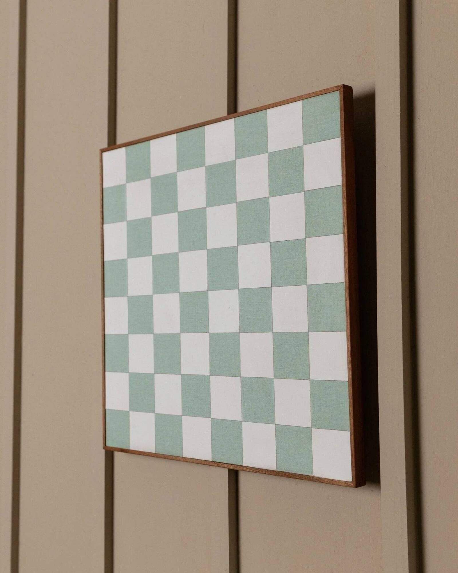 Beige and white Chessboard Wall Mural in wood frame – Italian 1980s abstract art