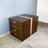 2 bedside tables/small chests of drawers in Campaign style, 1970s