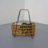 Magazine rack in filigree rattan and steel, 1960s