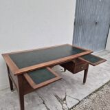 Louis XVI style minister's desk in solid walnut, 4 drawers, old manufacture