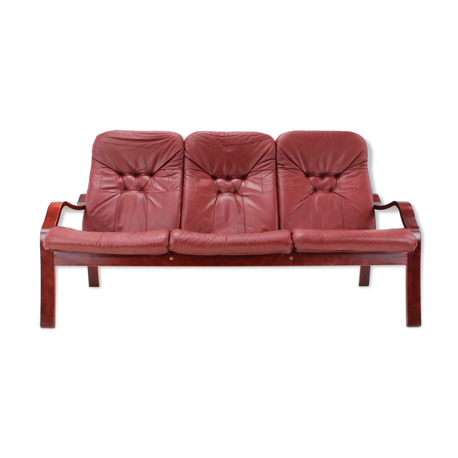1980 Three-Seater Leather Sofa, Ton Czechoslovakia