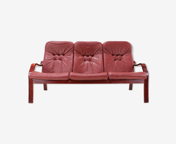 1980 Three-Seater Leather Sofa, Ton Czechoslovakia