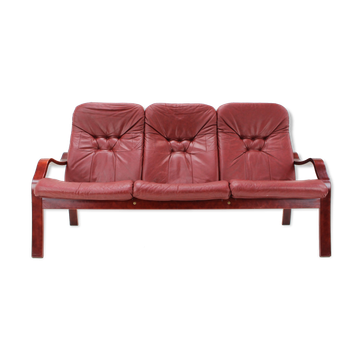 1980 Three-Seater Leather Sofa, Ton Czechoslovakia