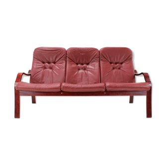 1980 Three-Seater Leather Sofa, Ton Czechoslovakia