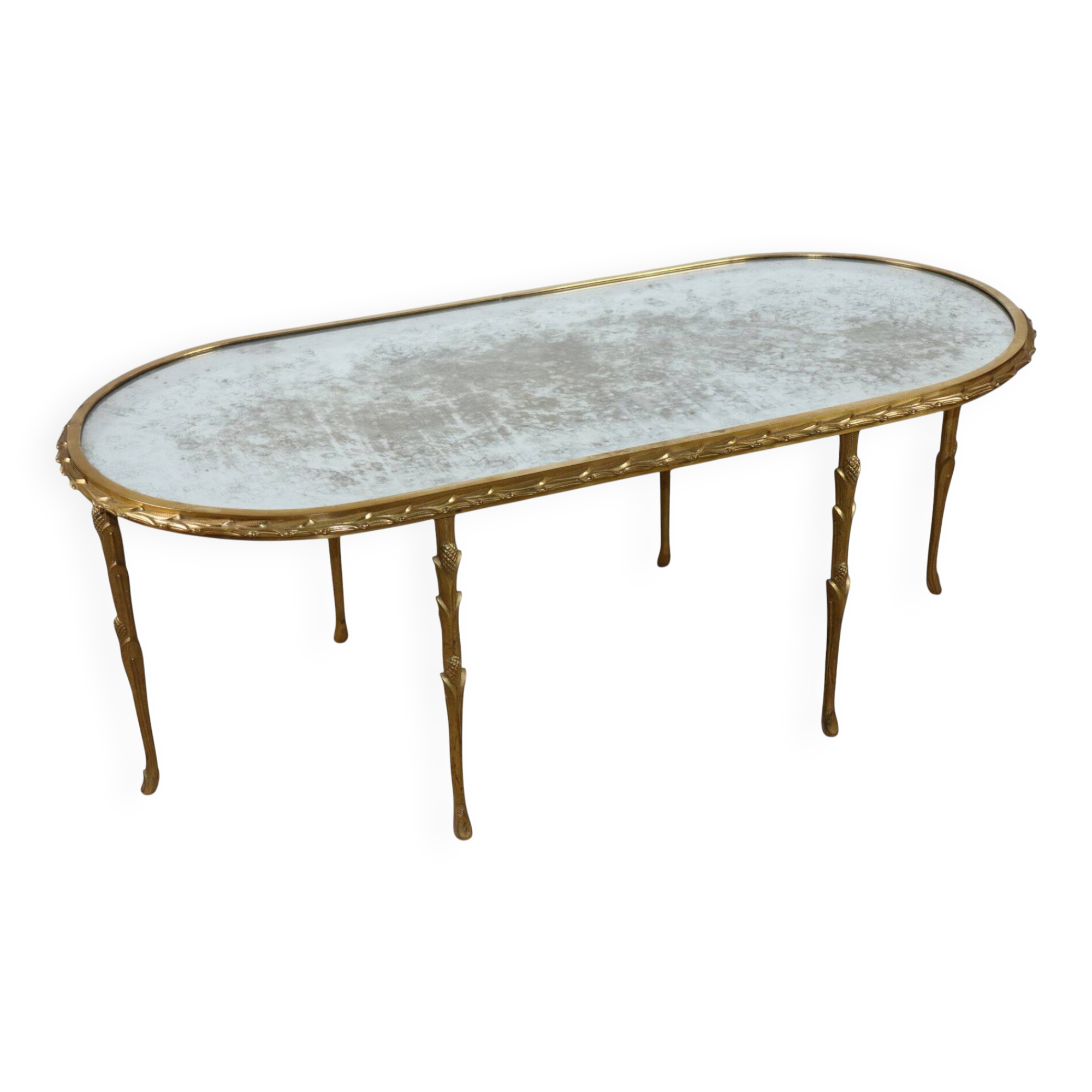 Maison Baguès coffee table in gilded bronze and aged mirror – 1950s