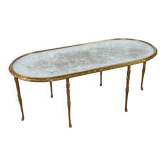 Maison Baguès coffee table in gilded bronze and aged mirror – 1950s