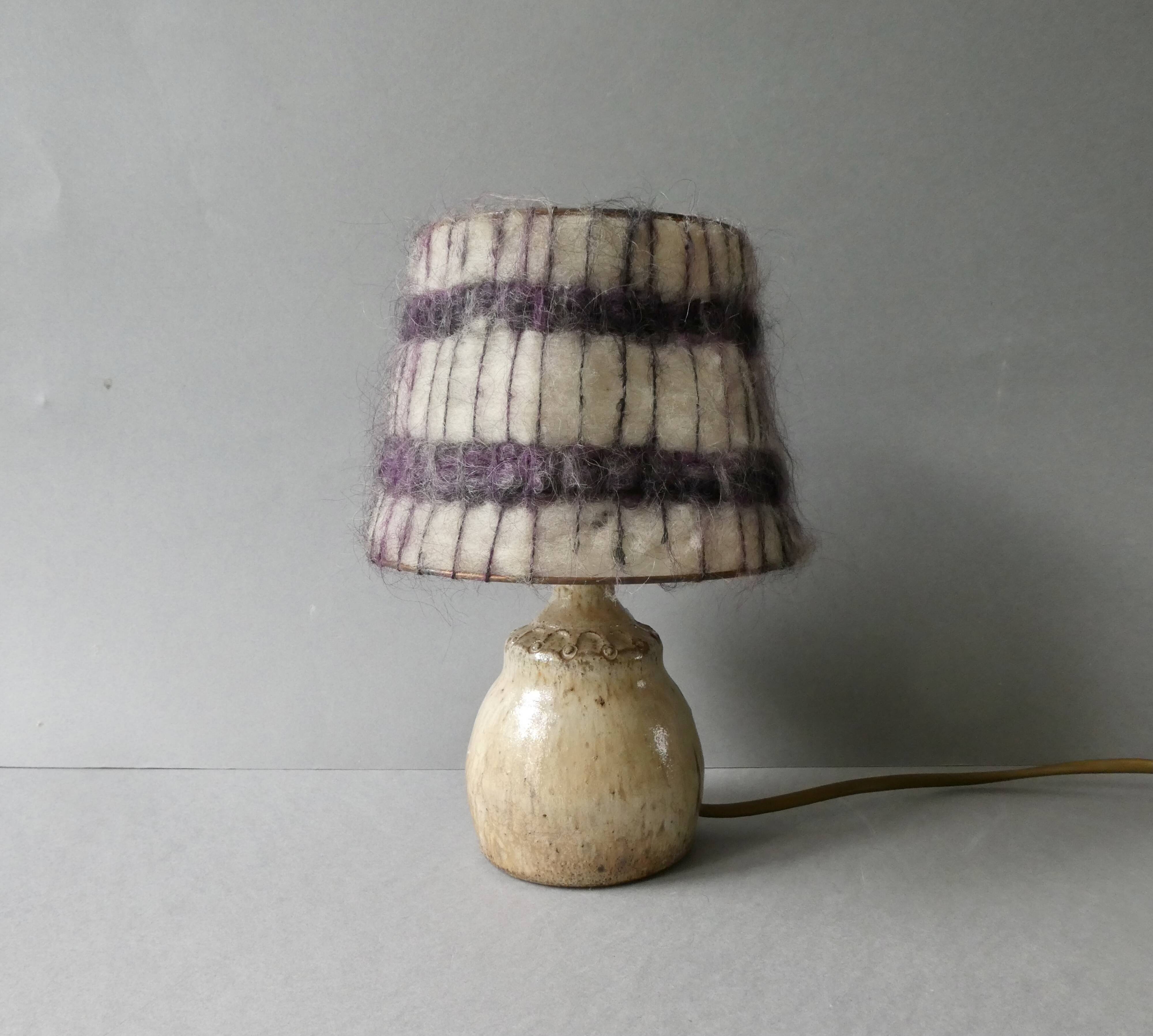 Sandstone lamp with its original wool lampshade, 1970s