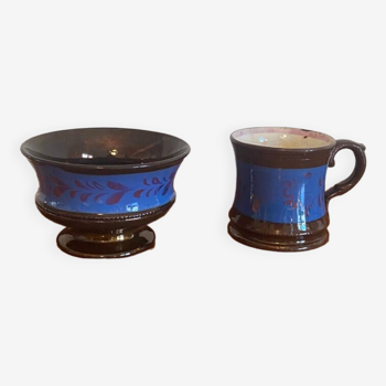 Duo of bowl and cup / mug in Jersey earthenware