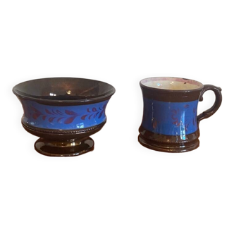 Duo of bowl and cup / mug in Jersey earthenware